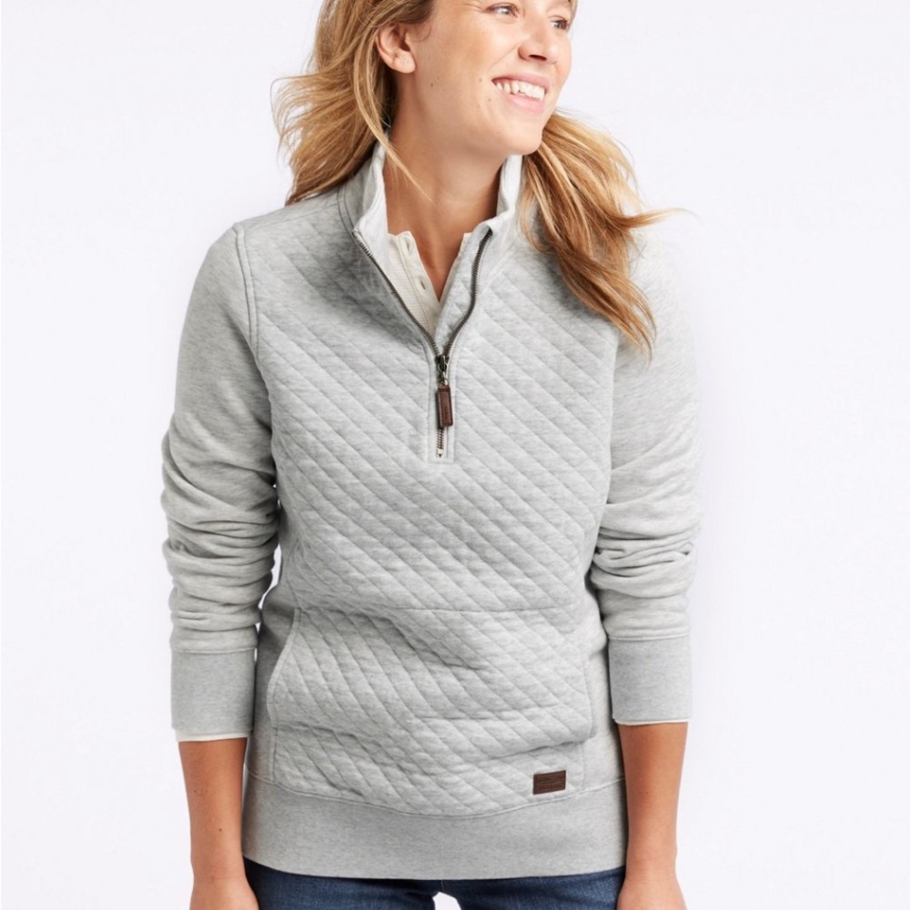 L.L. Bean Women's Quilted Quarter-Zip Pullover_Size M_light heather gray - Picture 2 of 10